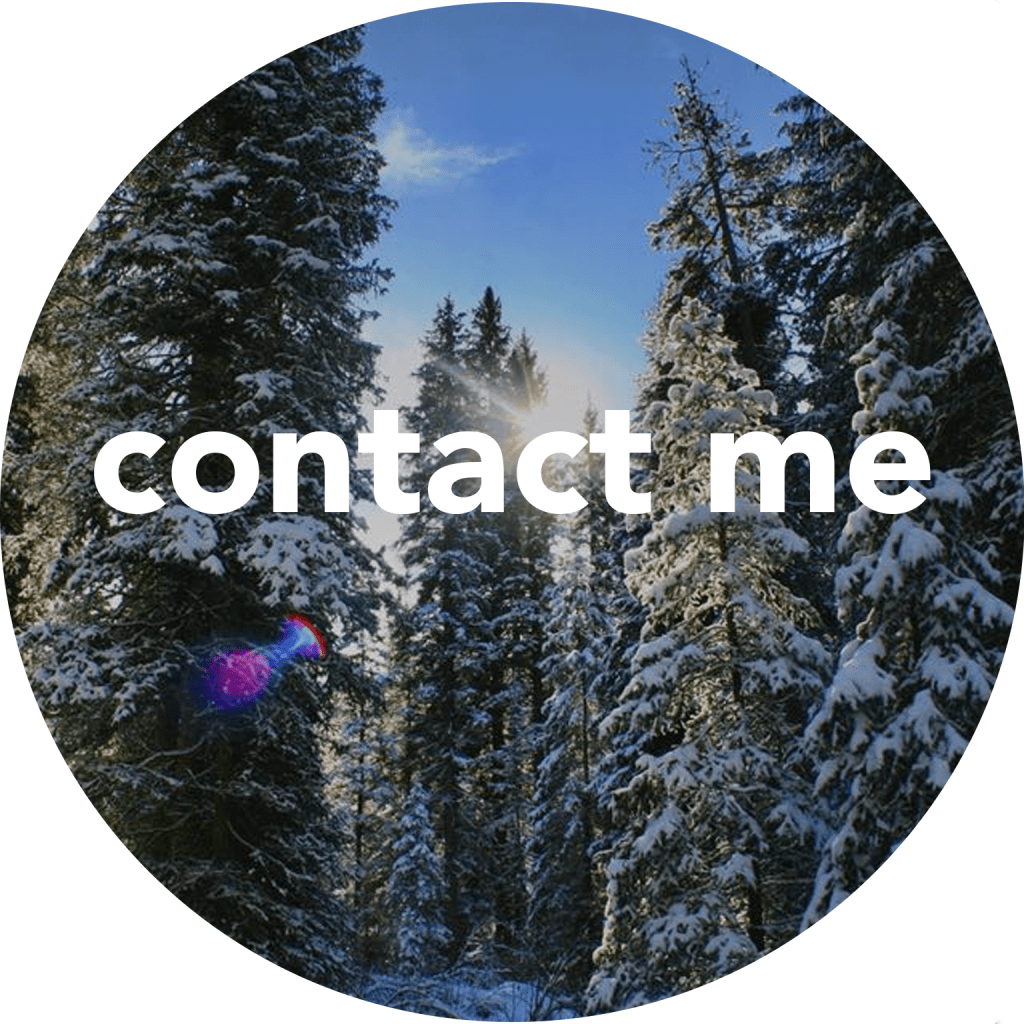 contact me button featuring a sunny winter day in the forest