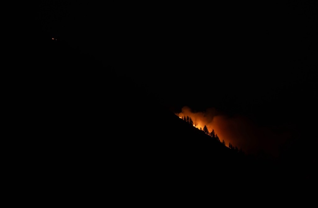 The Davis Fire burns at night